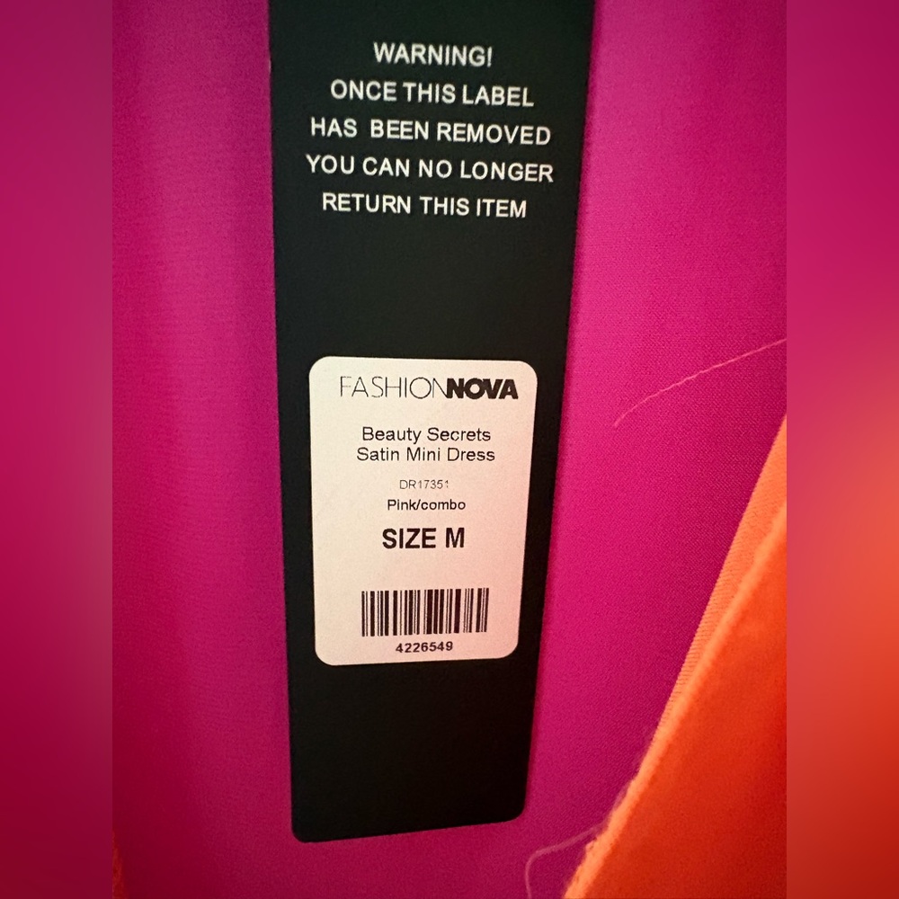 Fashion Nova Pink + Orange Colorblock Tie-Front Satin Button Down - Picture 2 of 3